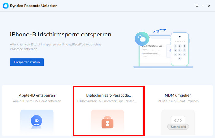 Entsperren von Bildschirmzeit-Code wählen