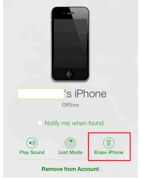 erase iphone via icloud