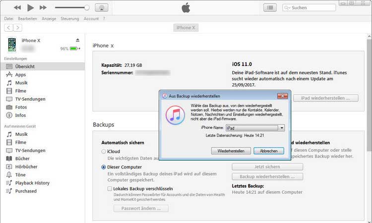 iTunes Backup zu iPhone X wiederherstellen