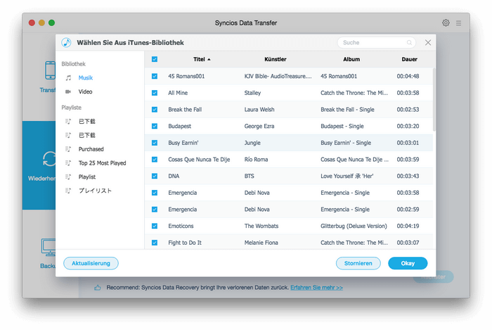 Synchronisieren Sie iTunes Musik und Wiedergabeliste 