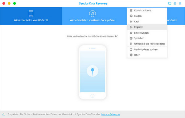 Registrieren Sie die Mac-Version von Syncios Data Recovery